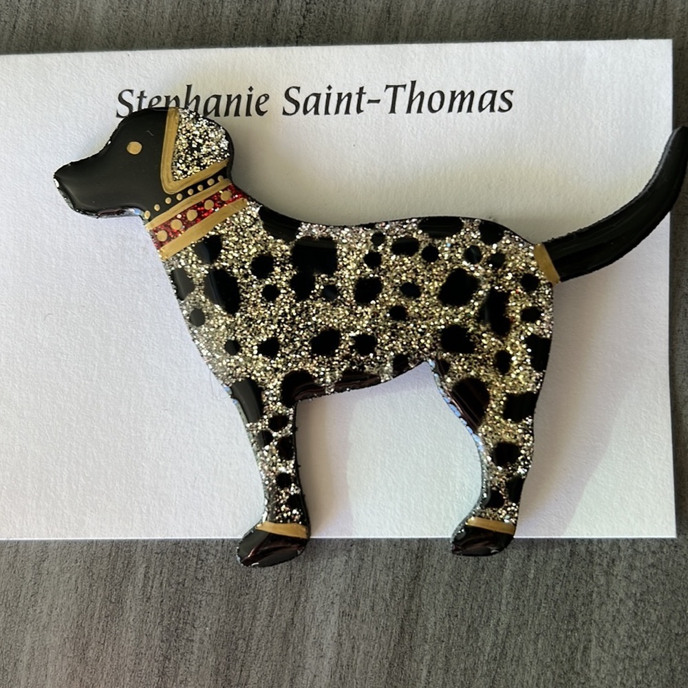 Hand Painted Dalmatian Lacquer on Wood  Art Pin